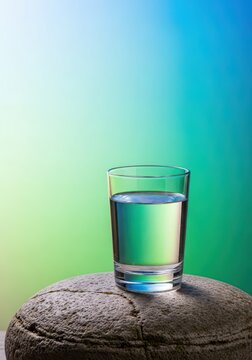 Pure drinking water in a glass beside a stable stone, symbolizing fundamental needs, core requirements, necessity, and basic existence, existence, intrinsic, natural