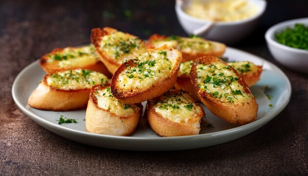 garlic bread bites toasted baguettes with garlic butter topping