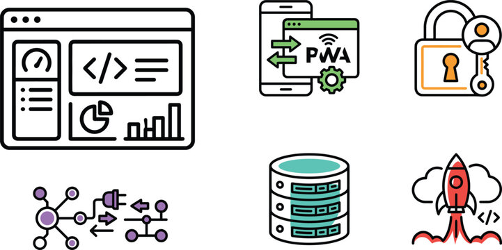 Modern web development and technology icons set