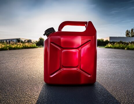 red jerrycan container for fuel gasoline and petrol liquid storage and transport