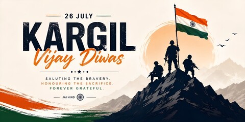 Fototapeta premium Kargil vijay diwas commemoration poster featuring silhouette of soldiers