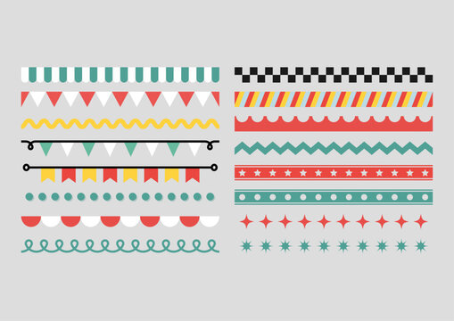 レトロポップ ボーダー・ライン パターンブラシセット｜Retro Diner Border Line Pattern Brush Set