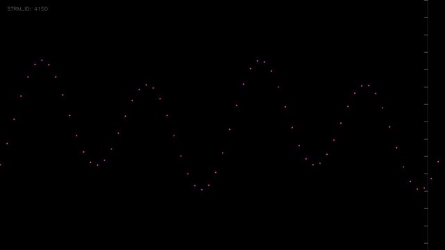 Abstract representation of a sound wave or signal on a dark background.