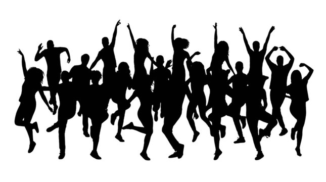 Diverse group of people marching with fists raised isolated on transparent background, Vector