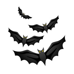 Fototapeta premium Flying spooky black bats Halloween decoration element isolated PNG