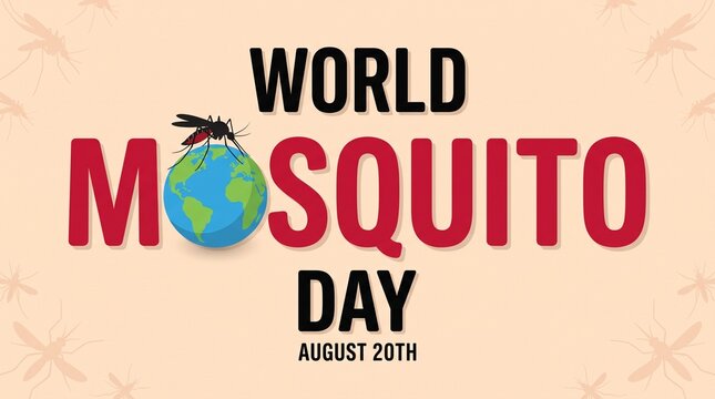 
World mosquito day august 20th with mosquito on globe illustration