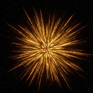 A shimmering abstract background featuring brilliant golden light beams radiating outward and countless tiny star shapes floating in darkness, yellow, texture, background