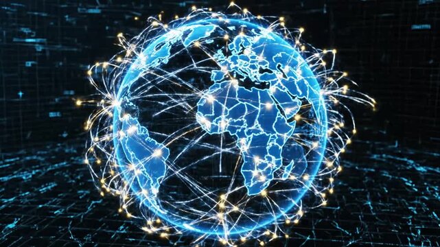Digital world map showing global data connections in Central America