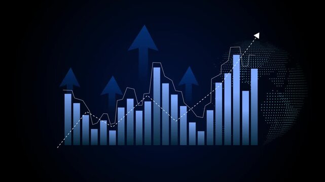 Financial Growth Chart with Arrows and Globe Animation, Abstract financial growth chart with arrows and globe