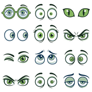 Eyes Set with Various Cartoon Expressions for Comic Character Animation and Design