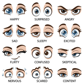 Emotions Cartoon Eyes Expressing Human Feelings for Character Design and Educational Content