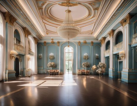 elegant ballroom interior featuring exquisite art pieces