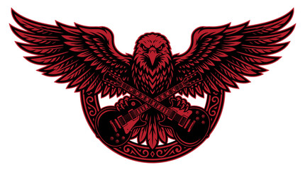 Fototapeta premium Eagle Soars with Outstretched Wings in Graphic Style