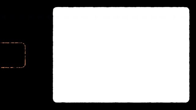 16mm film frame with blank white rectangle, cinema sprocket hole, and dark border. Suitable for retrothemed designs.