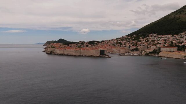 Dubrovnik old town aerial on the Adriatic coast below Srd hill