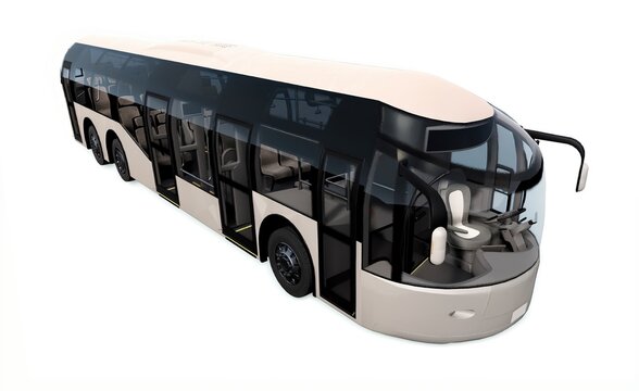 Modern capsule shuttle bus for urban city transit, generic autonomous electric passenger vehicle isolated on white background