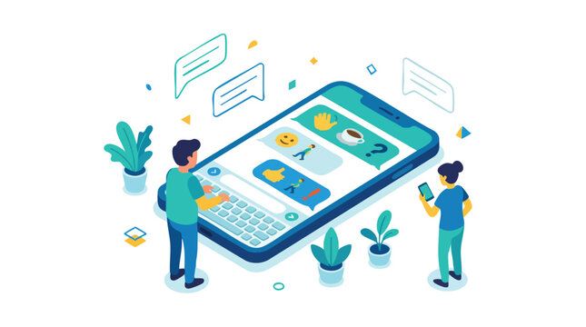 Emoji Messaging Concept with People Chatting on Smartphone and Social App Interface for Digital Communication