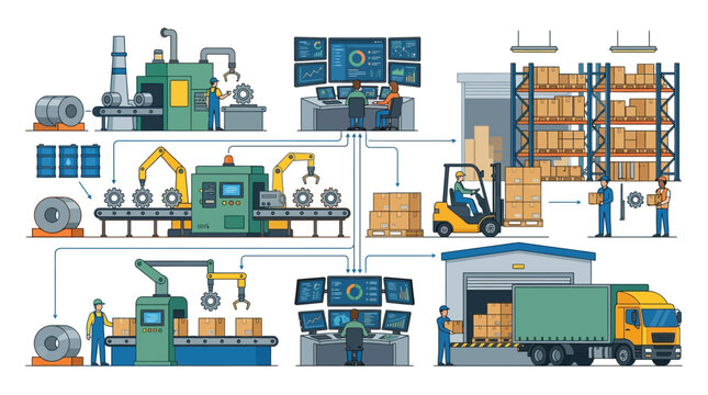 Modern Factory Production Line with Automation and Logistics