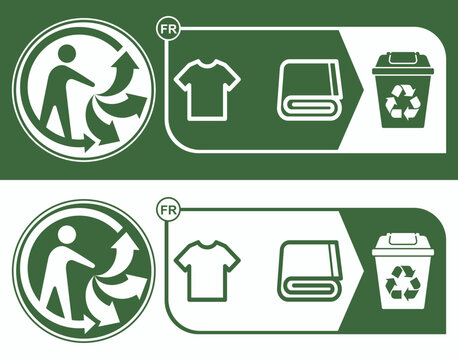 Triman French recycling label for clothing and textile packaging with sorting instructions guiding consumers toward responsible waste disposal