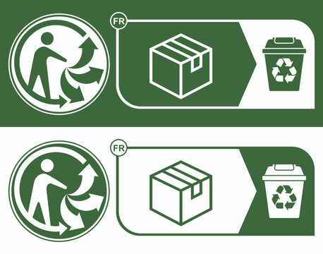 Triman French recycling compliance label for cardboard box packaging showing consumer sorting and bin disposal guidance for sustainable waste
