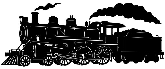 Vintage Steam Locomotive Train Silhouette Isolated on Transparent Background © MDALAMGIR