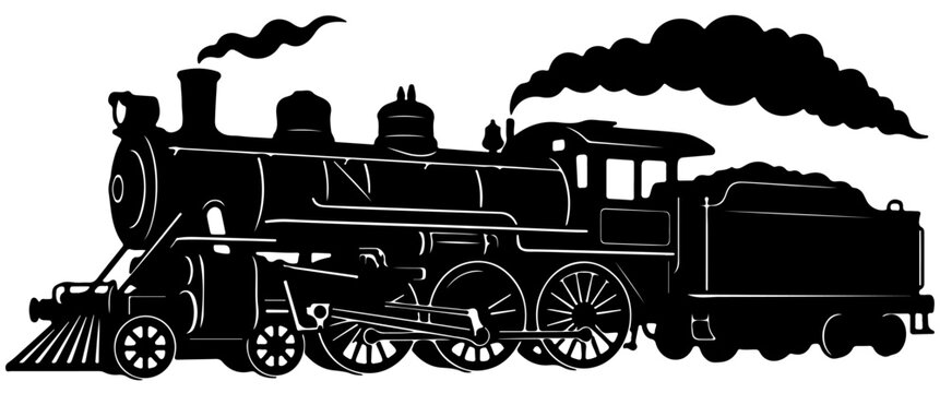 Vintage Steam Locomotive Train Silhouette Isolated on Transparent Background
