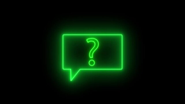 Neon Green Speech Bubble Red Question Mark Glowing Icon Help Support FAQ Chat Tech Animation Loop
