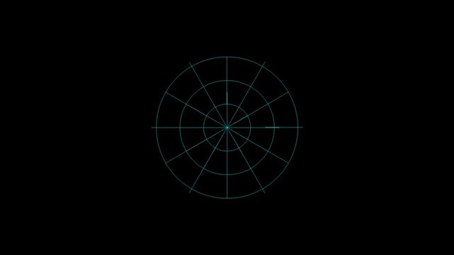 Abstract digital radar screen with glowing blue grid lines on a black background, representing technology and data.