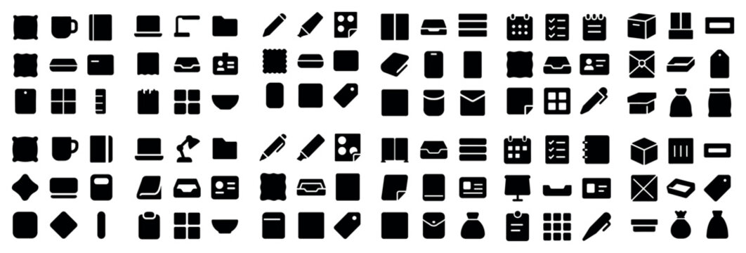 Business and archive concept icons with archive box stamp for infographic layout in bold vector art