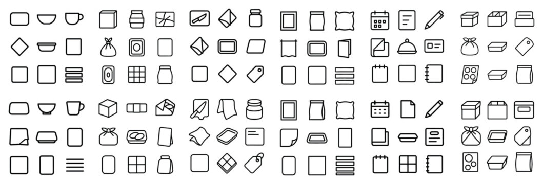 Stationery and packaging design icons with note book tag for infographic layout in outline design