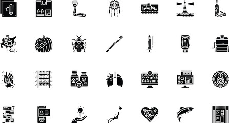 Black and white set: agriculture, farming, food production, and rural activities © Sadia Designer