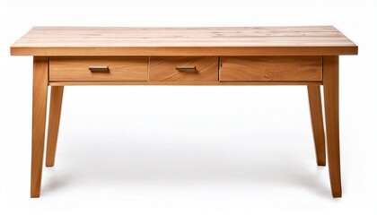 Fototapeta premium light brown wooden table with single drawer isolated on white