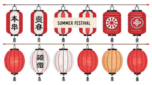Japanese Paper Lantern Collection for Summer Festival Vector Illustration