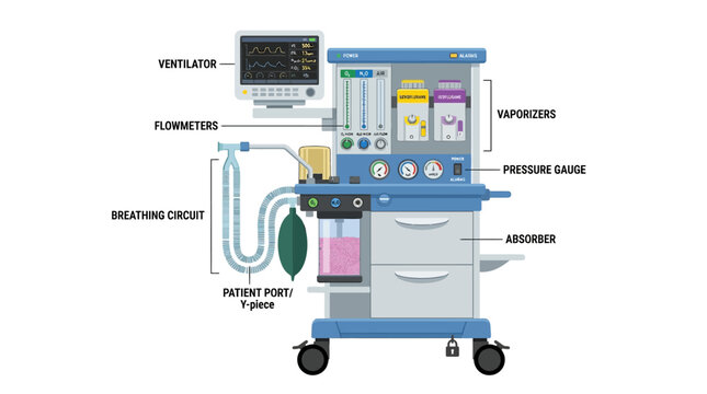Anesthesia Machine with Labeled Components, Medical Equipment