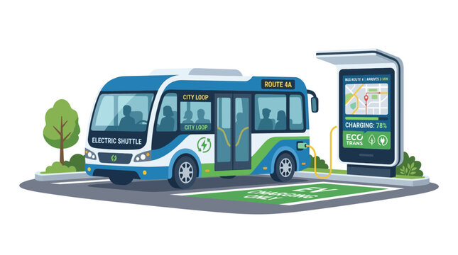 Electric Shuttle Bus Charging at Eco-Friendly Station
