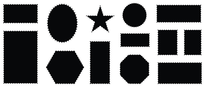 Serrated Geometric Shapes Set. Zig zag edge circle, square, rectangle, round shape collection. Isolated elements for design of text box, badge, banner.