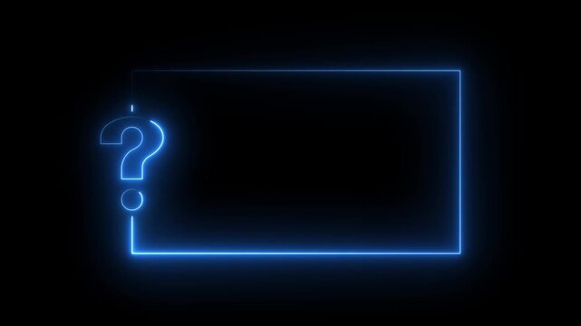 Question mark neon sign light. Quiz trivia game competition. blue neon question mark frame for quizzes and FAQs. Game announcement neon message on black background 4k video