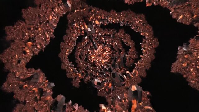 Vibrant amber crystals sparkling in dark mineral geode formation