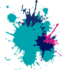 Fototapeta premium Vibrant abstract teal navy blue and pink paint splash background with artistic ink splatters on white for creative design projects. 