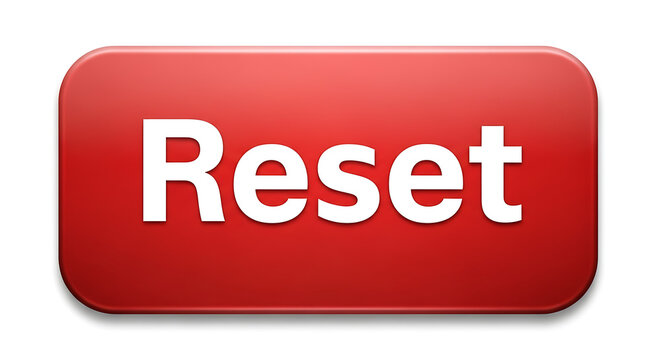 Red reset button with white text isolated on white background