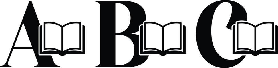 Alphabet letters a b and c combined with open book icons for education and reading design concepts © Progotibd303