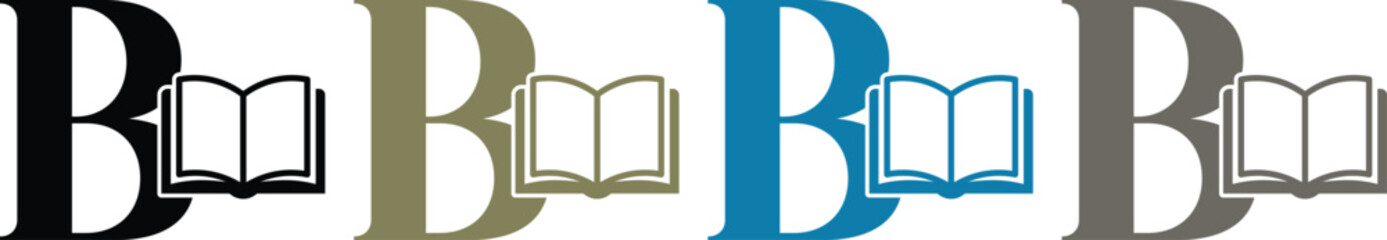 Letter b logo icon with an open book symbol in four different colors isolated on a white background for education and library design © Progotibd303