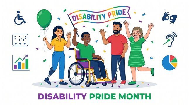 Disability pride month celebration with diverse group of people