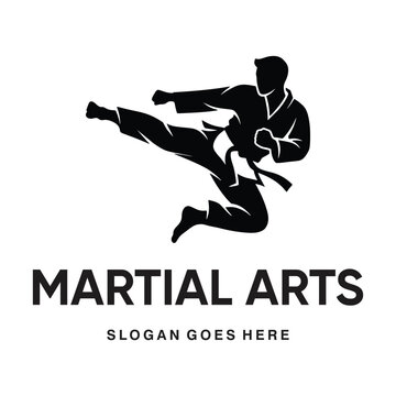 Martial arts fighter vector logo design with karate stance illustration