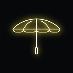 Neon umbrella icon glowing a bright yellow line on a dark background © anatolir
