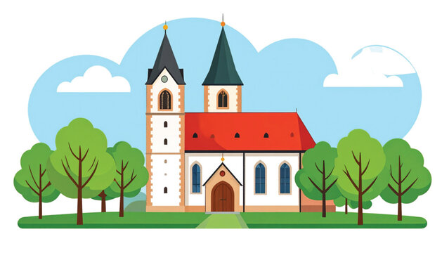 White Church Building With Red Roof.