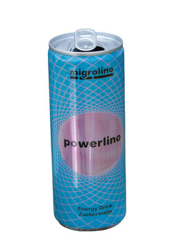 Isolierte migrolino powerlino Energy Drink Zuckerwatte Getr&auml;nke Dose freigestellt im PNG Format vor transparentem Hintergrund,  Oberglatt, 26.06.2026