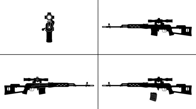 Dragunov SVD Sniper Rifle Vector Illustration Ideal for Military Simulation, Historical Tactical Gear, and Warfare Concept Art Projects