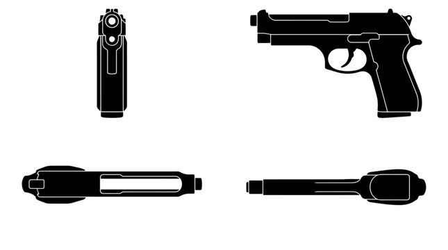 Classic Beretta M9 Semi-Automatic Handgun Vector Graphic Suitable for Police, Security, and Tactical Military Weaponry Design Elements