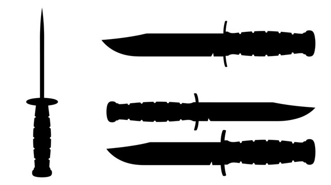 Ka-Bar Military Combat Knife Vector Silhouette Ideal for Survival Gear, Military Supplies, and Outdoor Tactical Equipment Design Concepts